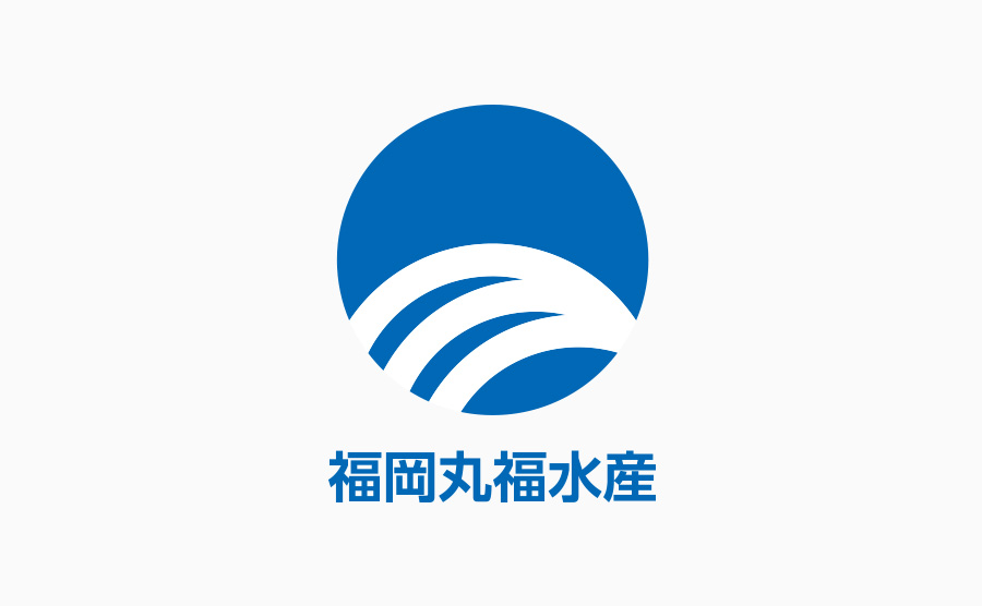 Fukuoka Marufuku Suisan Logo (Logo Mark and Logotype Blue) Vertical Layout